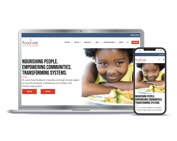 st. louis area foodbank website mocked up on a laptop next to a phone mockup