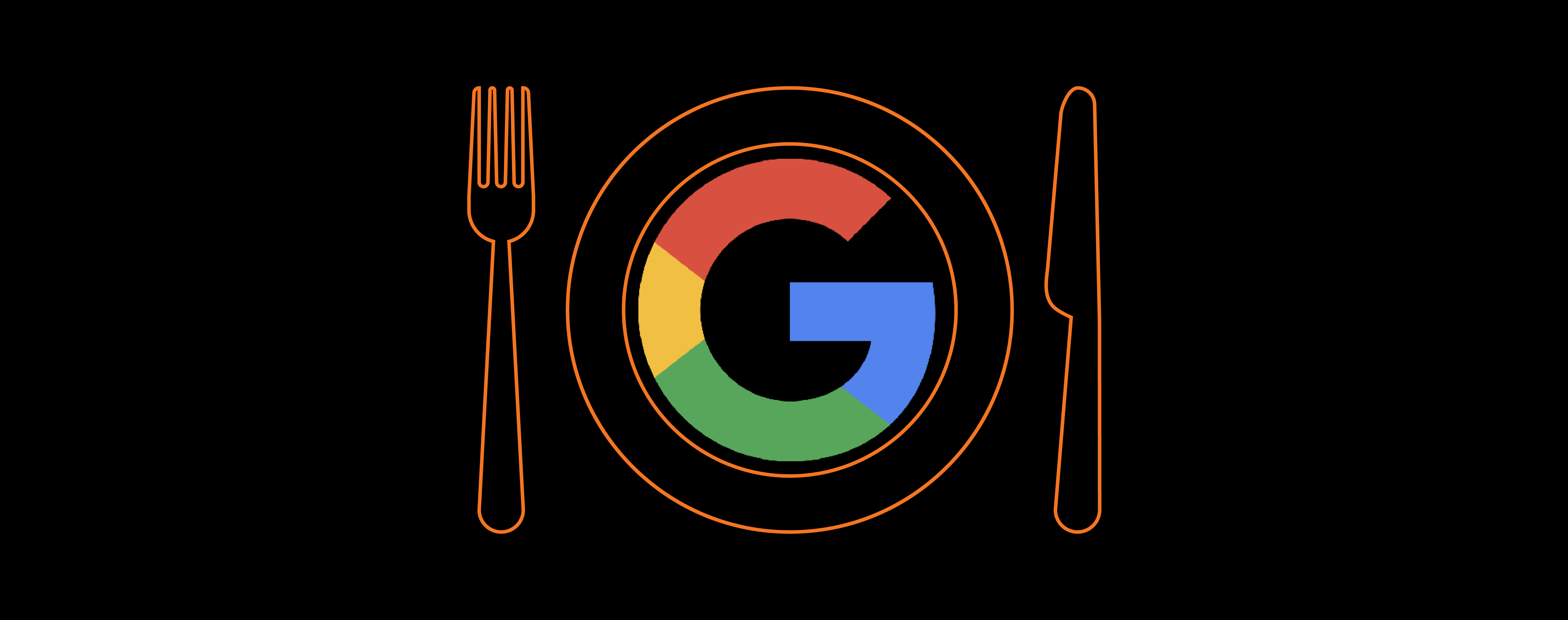 google logo inside of a plate next to a fork and knife