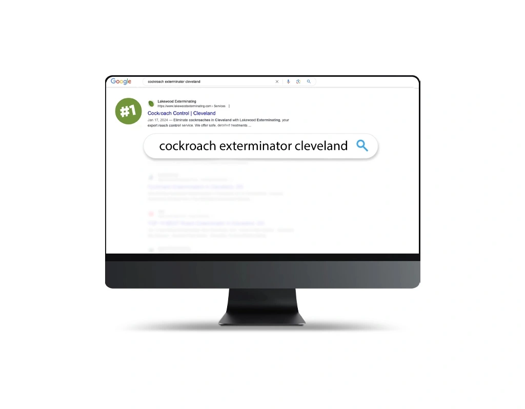 search results for cockroach exterminator cleveland mocked up on a desktop