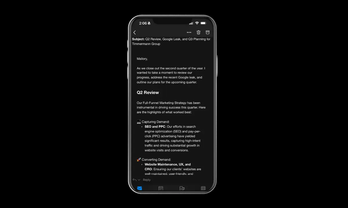 email with personalization mocked up on a mobile phone 