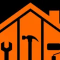 orange cartoon house with wrench, hammer, and paint brush