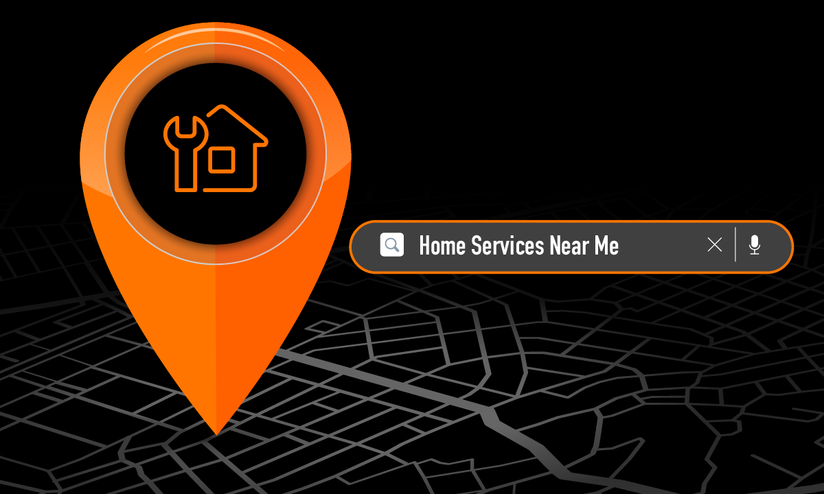 home service icon in a location point near a search bar