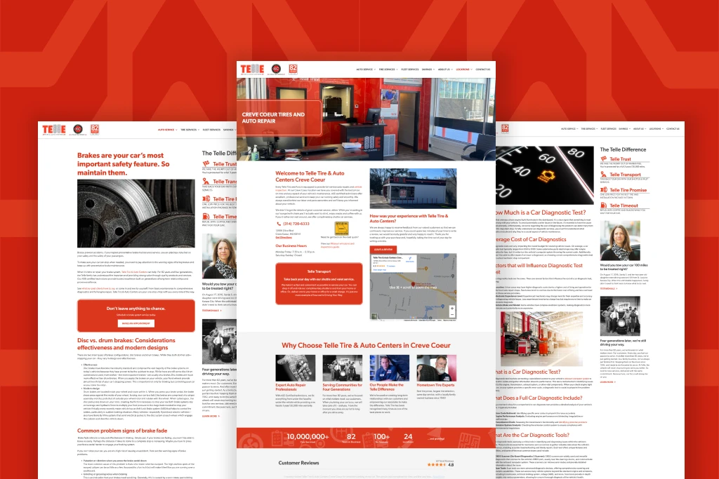 An SEO optimized location page, blog, and service page from the Telle Tire website