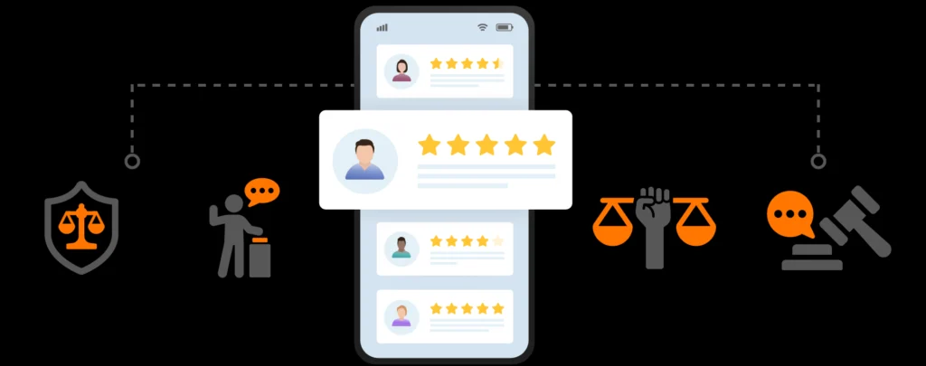 mocked up google reviews by lawyer icons