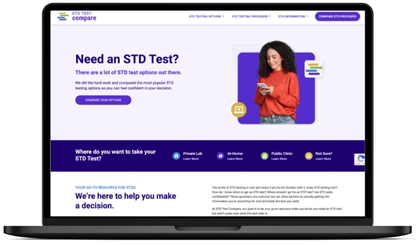 std test compare home page mocked up on laptop